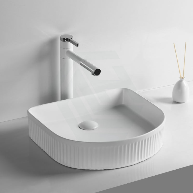415X365X100Mm Above Counter Ceramic Basin D-Shape Matt White For Bathroom Special Shape Basins