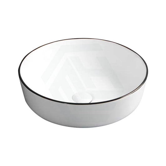 415X415X135Mm Round Above Counter Ceramic Wash Basin Gloss White With Black Rim