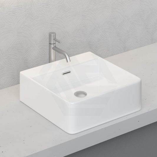 Above Counter Wall Hung Basin Square Ceramic Gloss White No Tap Hole