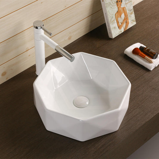 Above Counter Ceramic Basin Special Round Shape Gloss White