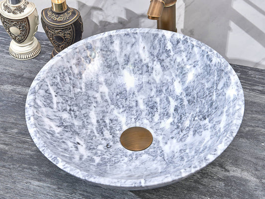 420X420X140Mm Above Counter Basin Marble Surface Bathroom Round Stone Wash