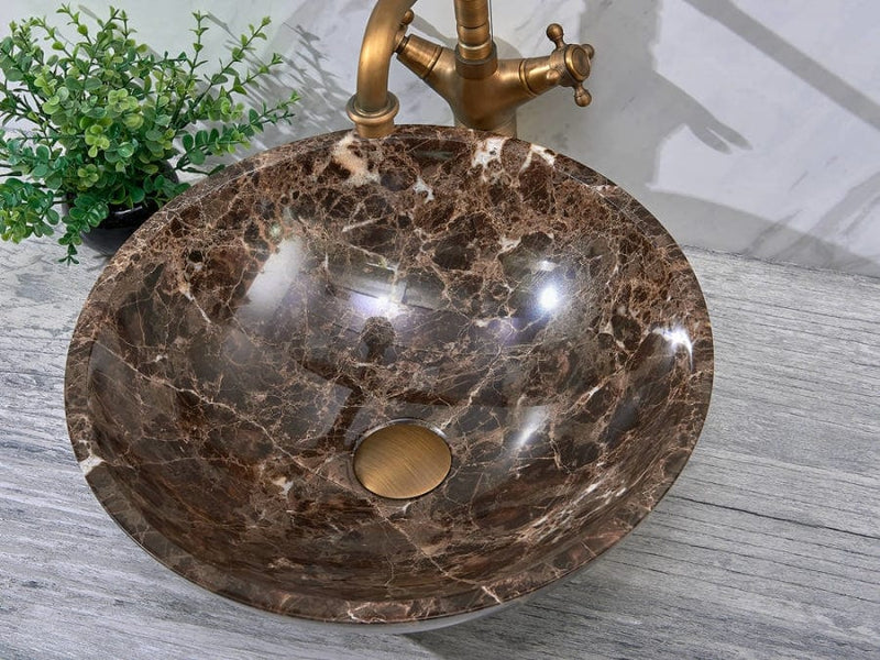 420X420X140Mm Above Counter Basin Round Marble Surface Bathroom Stone Antique Vintage Wash