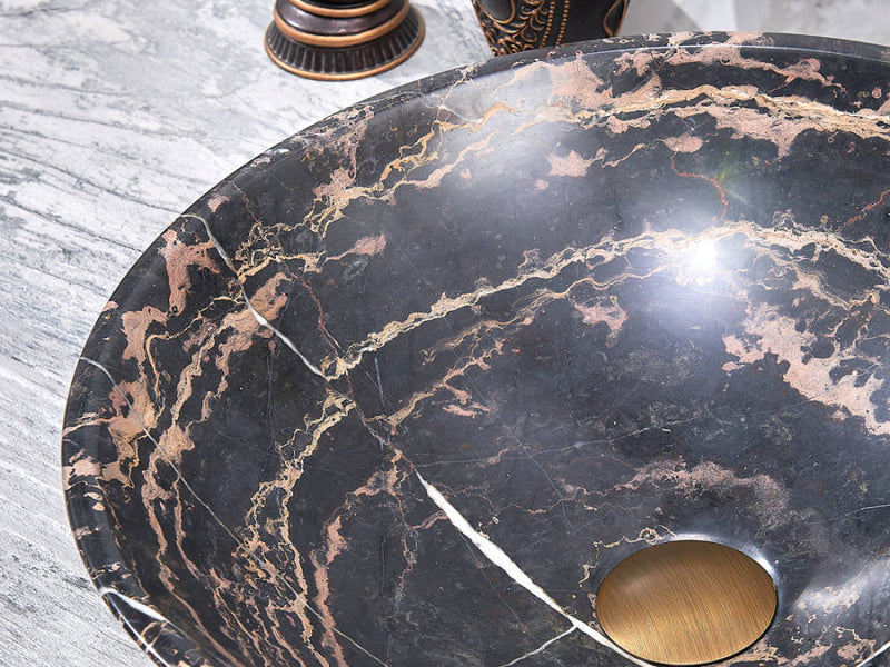 420X420X140Mm Antique Above Counter Basin Marble Surface Bathroom Round Stone Wash