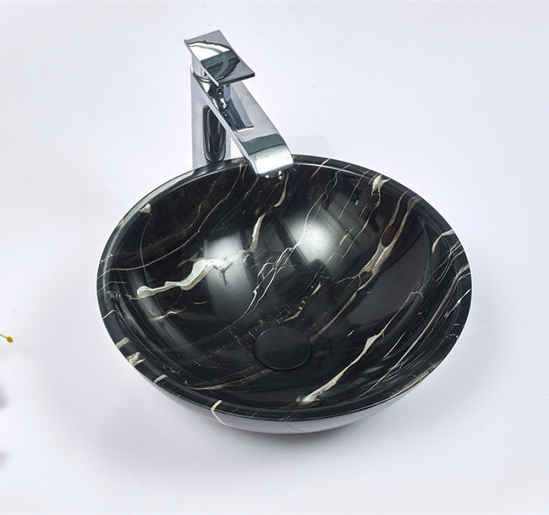 Above Counter Basin Round Black Stone Marble Surface