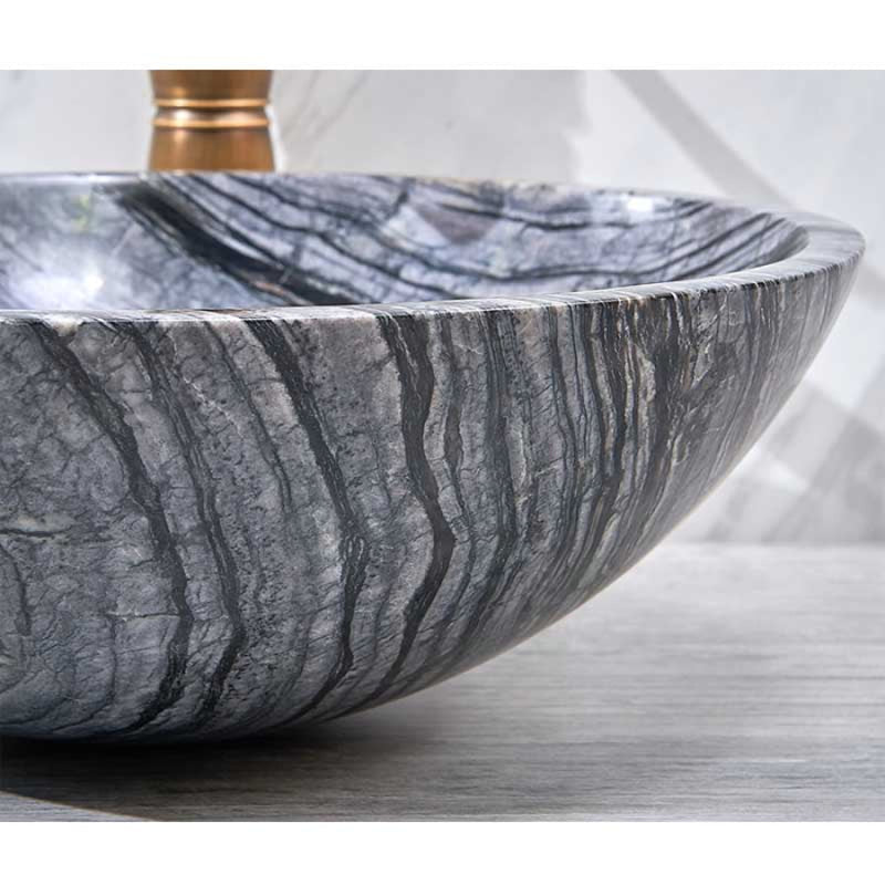 420X420X140Mm Marble Finish Round Stone Basin Above Counter
