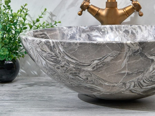 420X420X140Mm Round Above Counter Basin Marble Surface Bathroom Stone Antique Vintage Wash