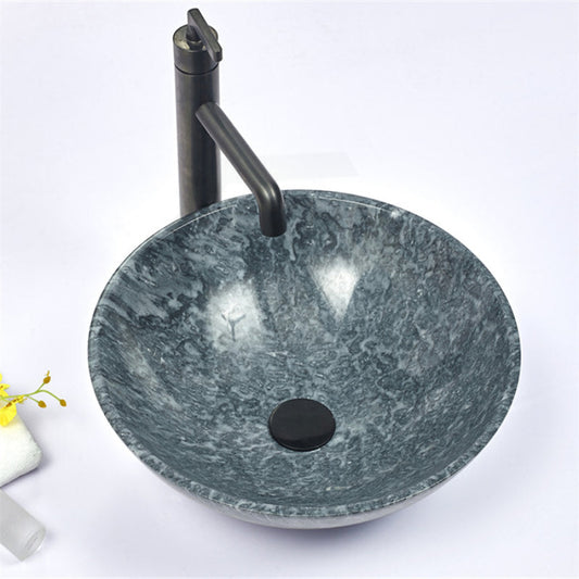 Round Stone Basin Above Counter Marble Pattern