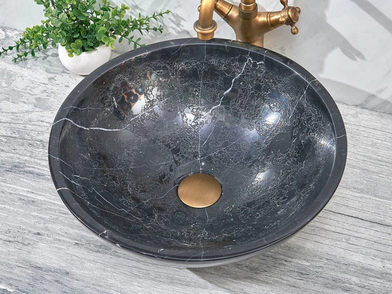 420X420X140Mm Stone Round Above Counter Basin Dark Marble Surface