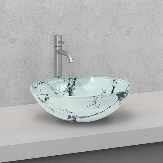 Round Glass Art Basin Above Counter