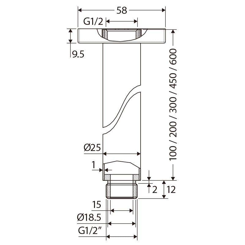 Fienza 100/450Mm Round Chrome Ceiling Shower Dropper 450Mm Arms