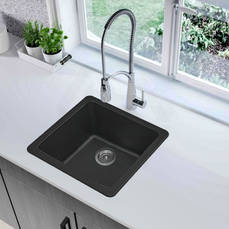 422X422X203mm Black Granite Quartz Stone Kitchen/ Laundry Sink Single Bowl Top/ Under Mount
