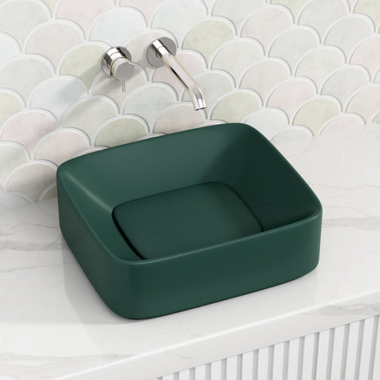 430X380X145Mm Rectangle Above Counter Ceramic Wash Basin Matt Green With Decoration Board Other