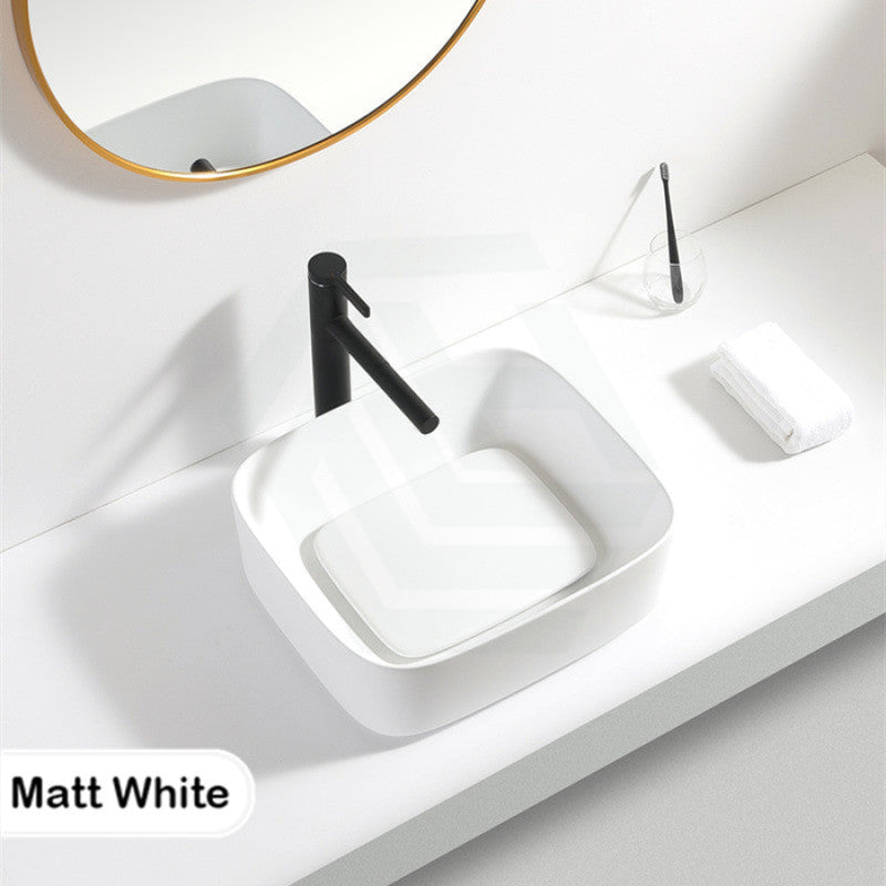 430X380X145Mm Rectangle Above Counter Ceramic Wash Basin Matt White With Decoration Board