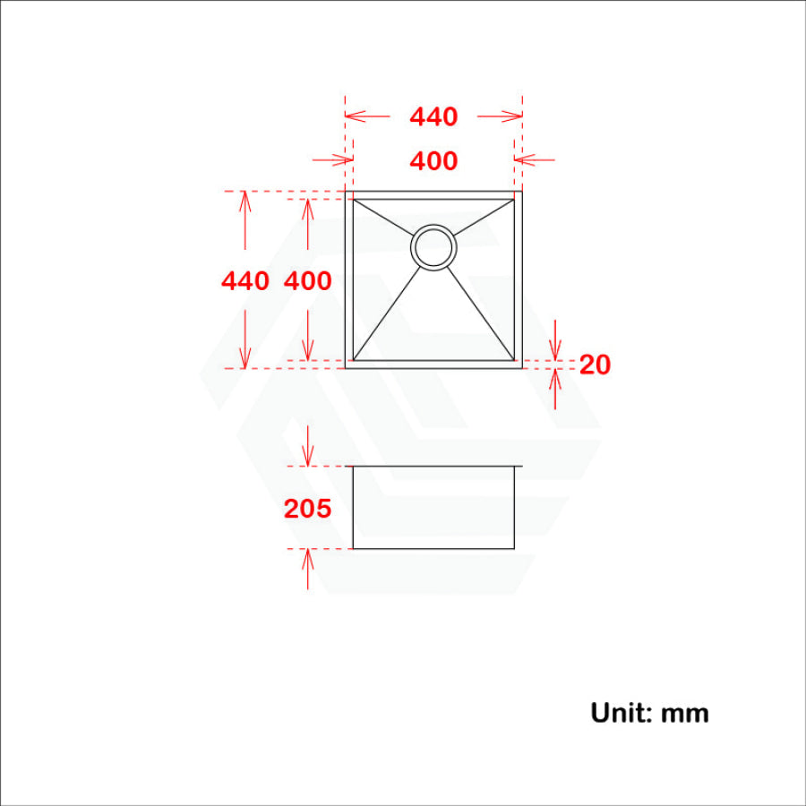 440X440X205mm Stainless Steel Handmade Single Bowl Sink for Top / Flush Mount and Undermount In