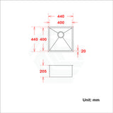 440X440X205mm Stainless Steel Handmade Single Bowl Sink for Top / Flush Mount and Undermount In