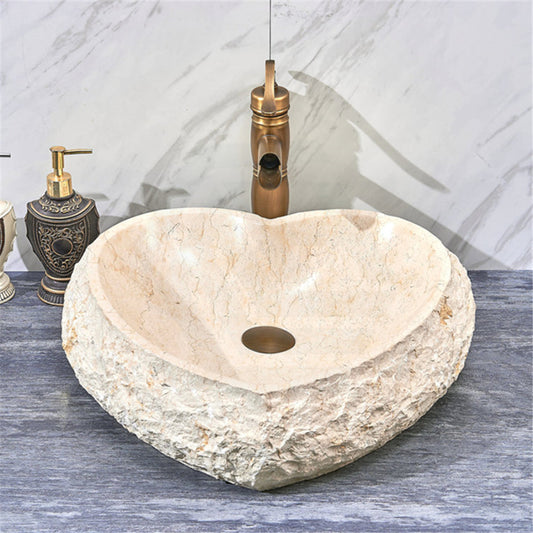 Above Counter Stone Basin Marble Surface Heart Shape