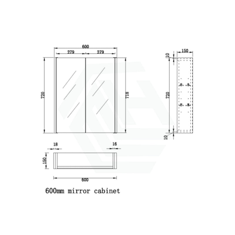 450/600/750/900/1200/1500Mm Dark Oak Wall Hung Mdf Pencil Edge Shaving Cabinet For Bathroom 600Mm