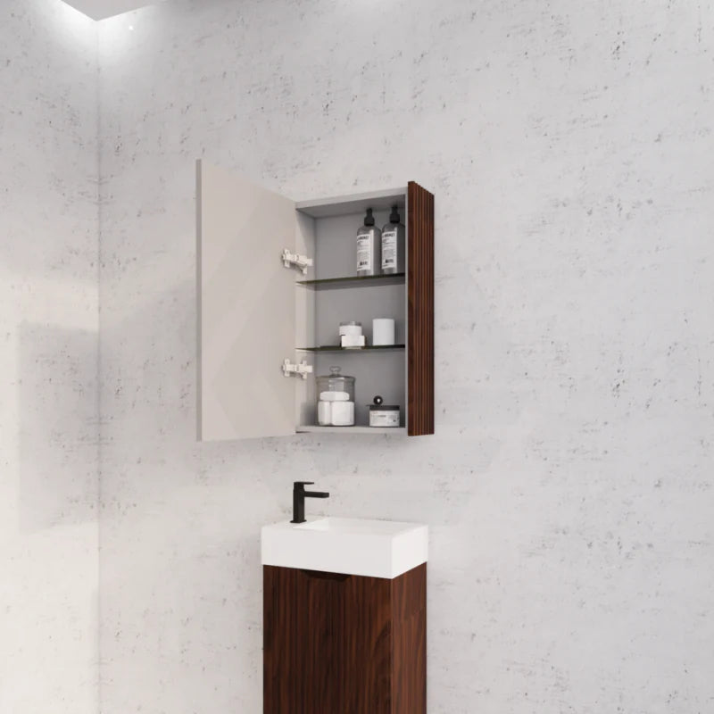 450mm Geneva MDF Fluted Pencil Edge Wall Hung Shaving Cabinet Brown Oak
