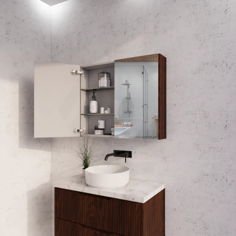 900mm Geneva MDF Fluted Pencil Edge Wall Hung Shaving Cabinet Brown Oak