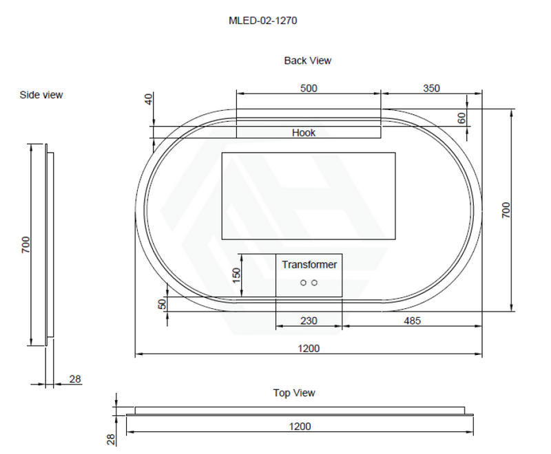 450/600/900/1200Mm Three Color Lights Oval Backlit Led Mirror Touch Sensor Horizontal/Vertical