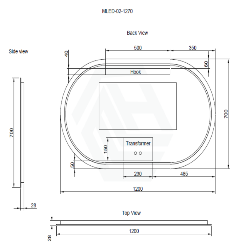 450/600/900/1200Mm Three Color Lights Oval Backlit Led Mirror Touch Sensor Horizontal/Vertical