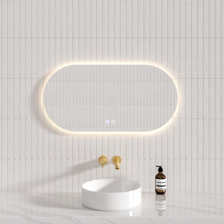450/600/900/1200Mm Three Color Lights Oval Backlit Led Mirror Touch Sensor Horizontal/Vertical