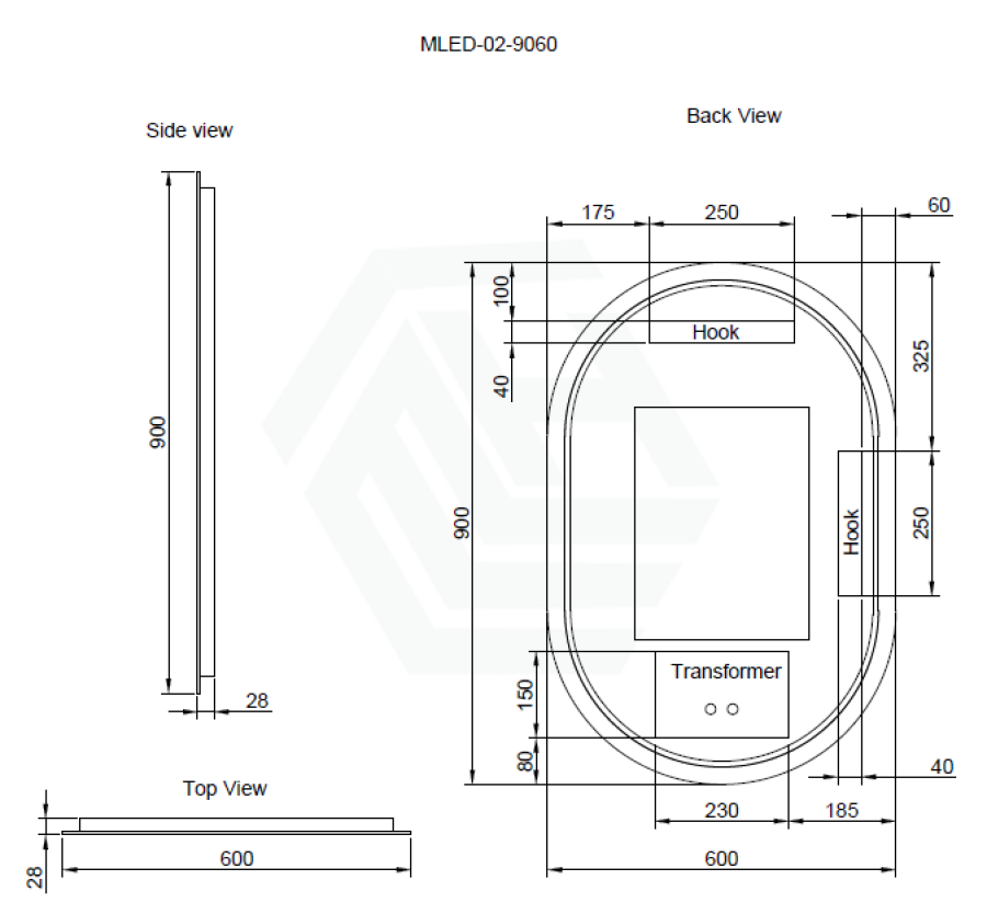 450/600/900/1200Mm Three Color Lights Oval Backlit Led Mirror Touch Sensor Horizontal/Vertical