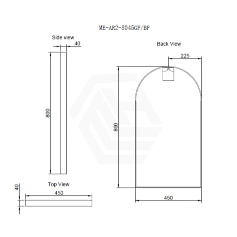 450x800mm Arch Framed Bathroom Mirror Wall Mounted