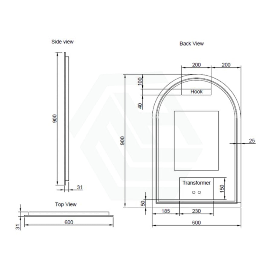 450/600Mm Brushed Nickel Framed Arch Led Mirror Touch Sensor Mirrors