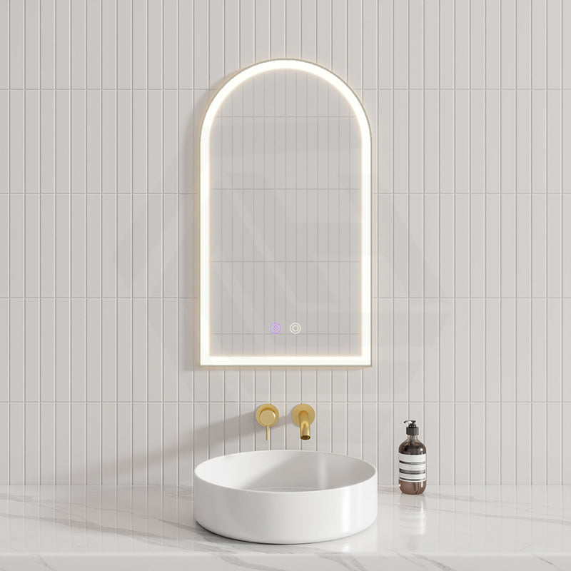 450/600Mm Brushed Nickel Framed Arch Led Mirror Touch Sensor Mirrors