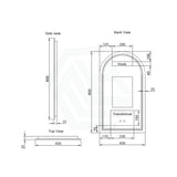 450/600Mm Brushed Nickel Framed Arch Led Mirror Touch Sensor Mirrors