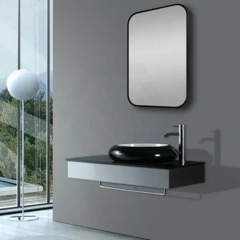450/600/750/900mm Lamex Aluminum Rounded Rectangle Black Framed Bathroom Mirror