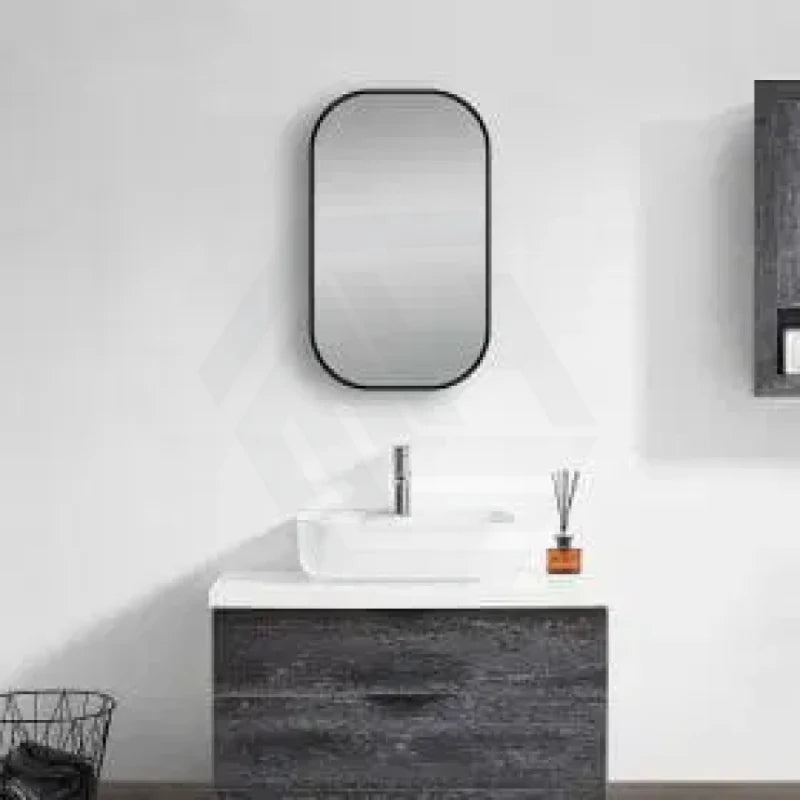 450/600/750/900mm Lamex Aluminum Rounded Rectangle Black Framed Bathroom Wall Mirror