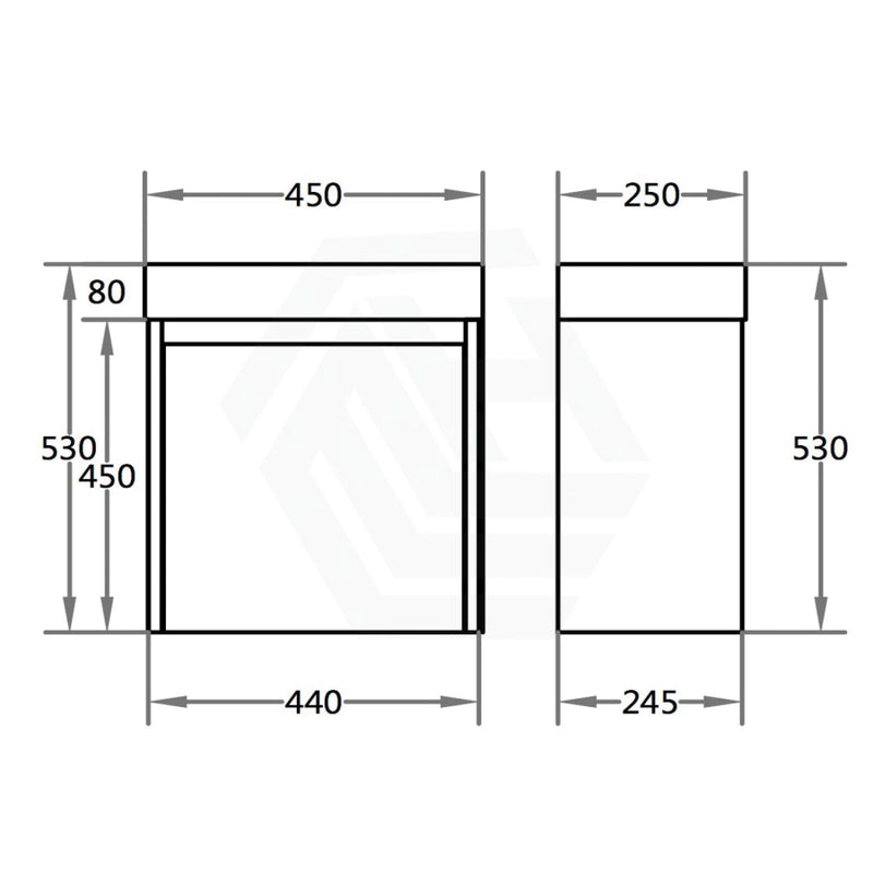 450X250X530Mm Wall Hung Pvc Vanity With Poly Top Left Or Right Hand Hinge Gloss White