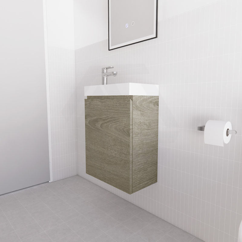 460x250x855mm Wall Hung Narrow Bathroom Vanity with Poly Top Dark Oak MDF