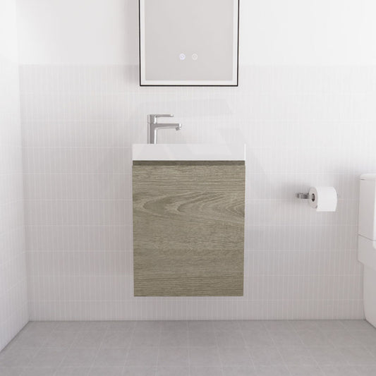 460x250x855mm Wall Hung Narrow Bathroom Vanity with Poly Top Dark Oak MDF