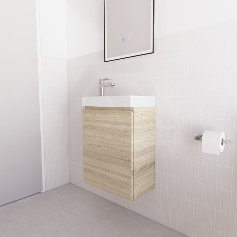 460x250x855mm Wall Hung Narrow Bathroom Vanity with Poly Top Light Oak MDF