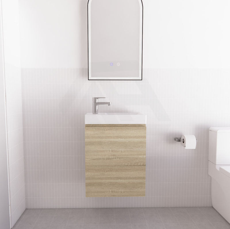 460x250x855mm Wall Hung Narrow Bathroom Vanity with Poly Top Light Oak MDF