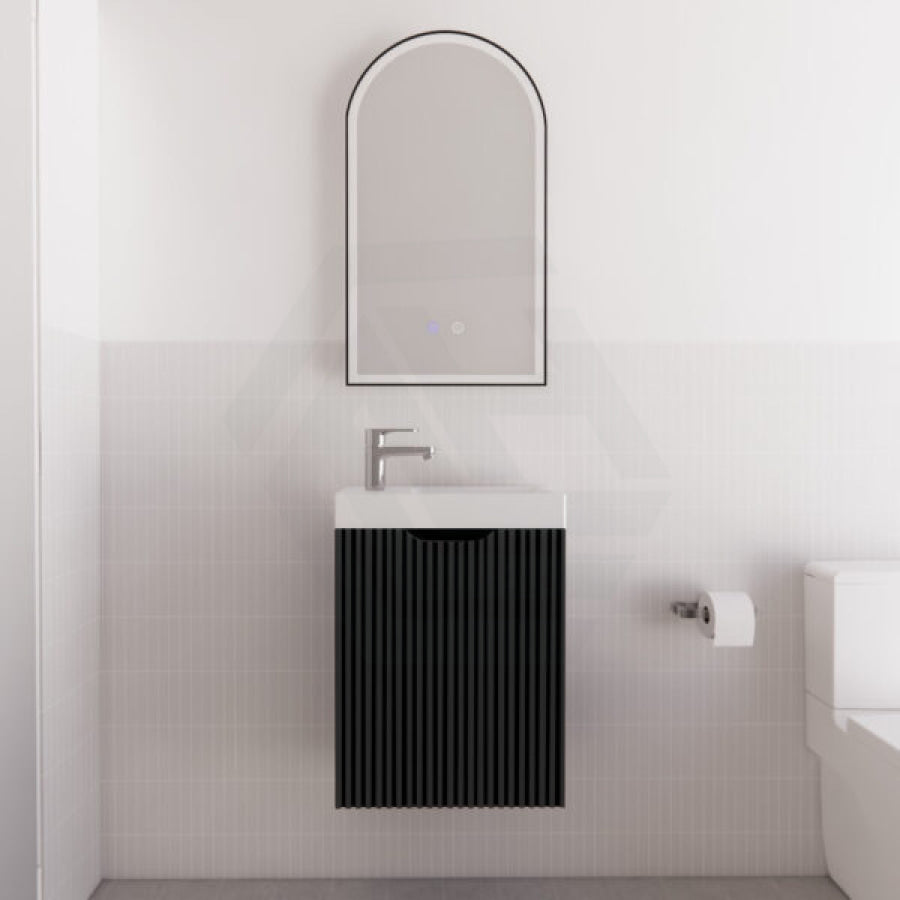 450X250X550Mm Wall Hung Vanity Left Hand Hinge With Poly Top Matt Black Vanities
