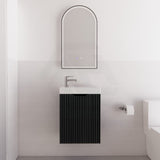 450X250X550Mm Wall Hung Vanity Left Hand Hinge With Poly Top Matt Black Vanities