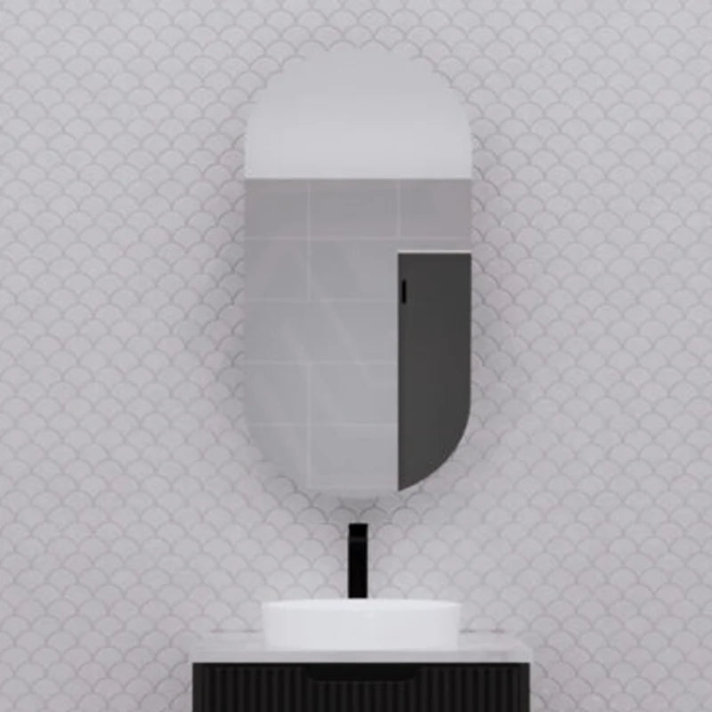 450mm Oval Pencil Edge Mirror Wall Hung Shaving Cabinet Matt Black