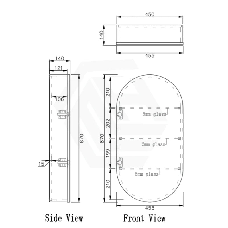 450mm Oval Pencil Edge Mirror Wall Hung Shaving Cabinet