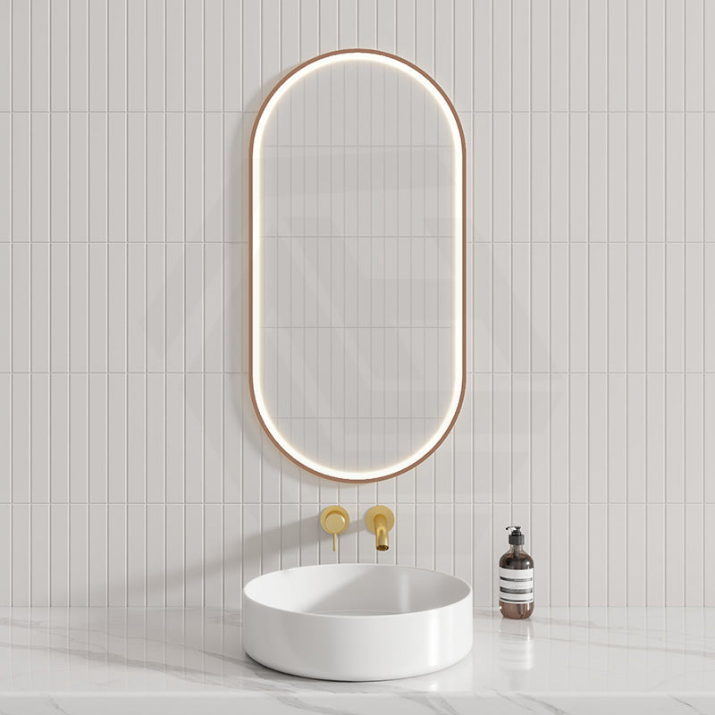 450X900Mm Beau Monde Led Mirror Oval Brushed Bronze Framed Touch Sensor Backlit For Bathroom Mirrors