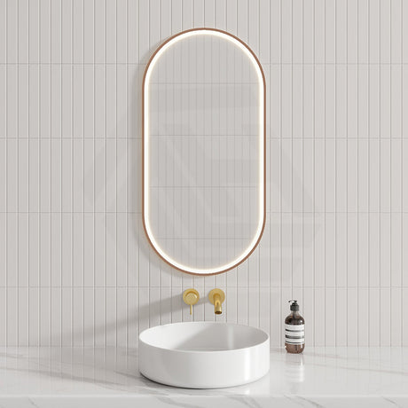 450X900Mm Beau Monde Led Mirror Oval Brushed Bronze Framed Touch Sensor Backlit For Bathroom Mirrors
