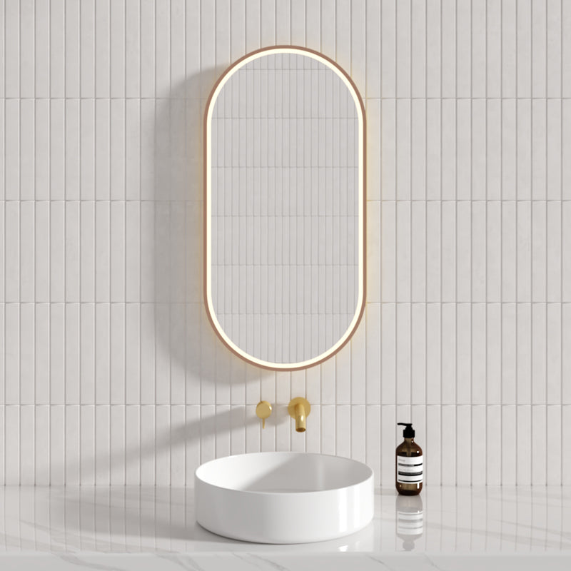 450X900Mm Beau Monde Led Mirror Oval Brushed Bronze Framed Touch Sensor Backlit For Bathroom Mirrors
