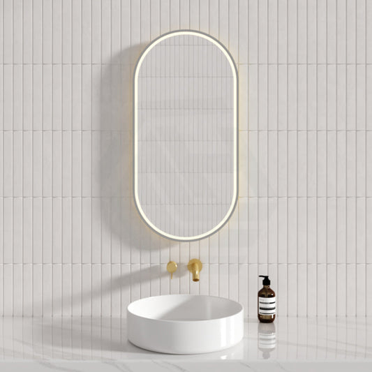 450X900Mm Beau Monde Led Mirror Oval Brushed Bronze Framed Touch Sensor Backlit For Bathroom Mirrors
