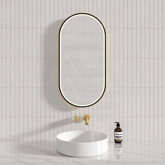 450X900Mm Beau Monde Led Mirror Oval Matt Black Framed Touch Sensor Backlit For Bathroom Mirrors