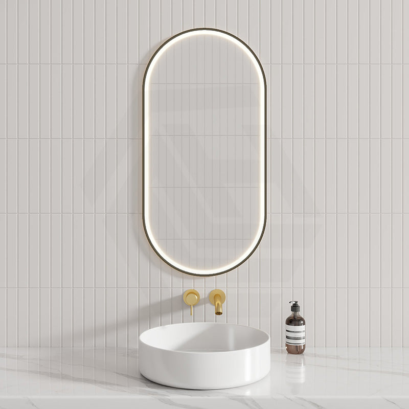 450X900Mm Beau Monde Led Mirror Oval Matt Black Framed Touch Sensor Backlit For Bathroom Mirrors