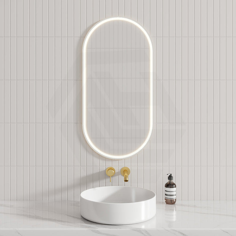 450X900Mm Beau Monde Led Mirror Oval Matt White Framed Touch Sensor Backlit For Bathroom Mirrors