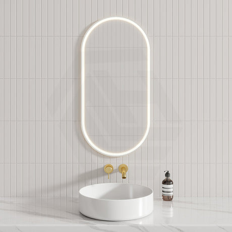 450X900Mm Beau Monde Led Mirror Oval Matt White Framed Touch Sensor Backlit For Bathroom Mirrors